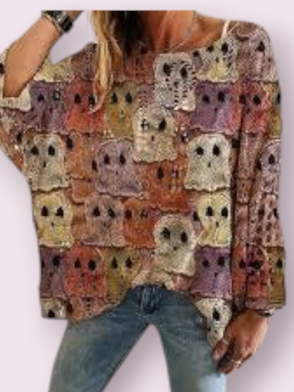 Halloween Ghost Open Crochet Boho Sweater Fall Colors Size 4X